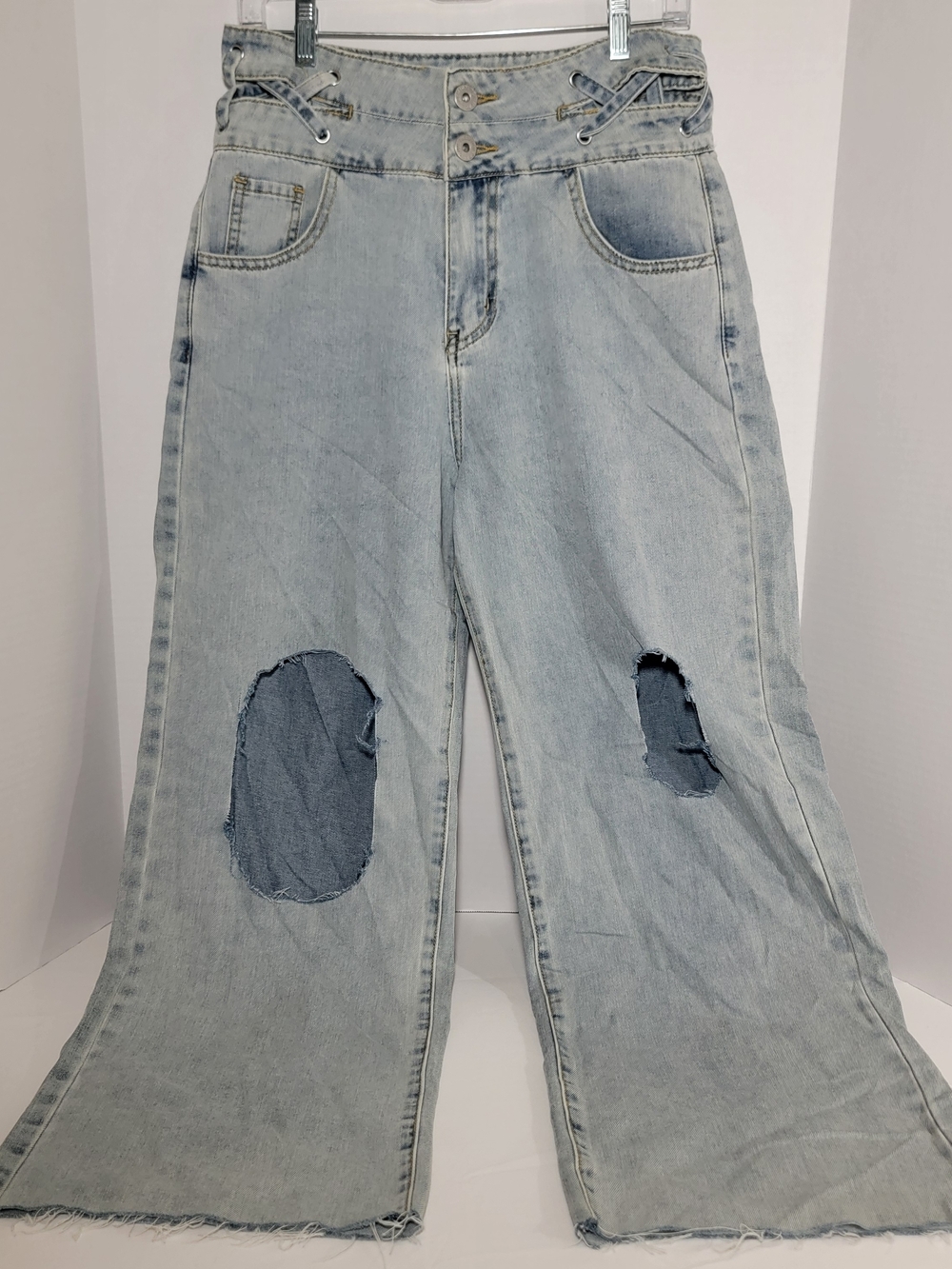 POL Light Blue Wide Leg Distressed Jeans